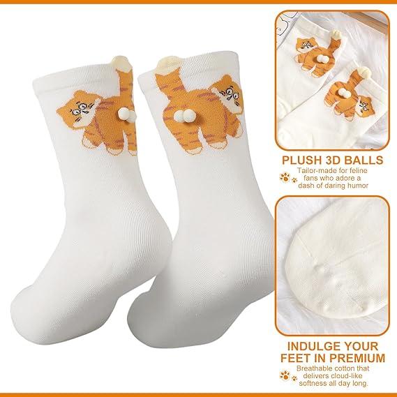 3 Pairs Cute Cotton Cat Socks with Balls Soft Comfy Fit All Seasons Christmas Gifts Stocking Stuffers Funny Socks