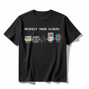 Funny Respect Your Elders Retro Gamer T-Shirt Nostalgic 90s Pixel Art Controller Graphic Tee Oversize Trend Gift for Him Her Unisex Cotton Top