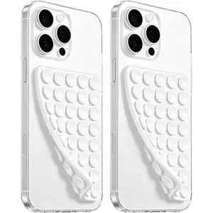 Anteel 2026 Upgraded 2 Pack  Suction Cup Phone Case Mount Double Sided, Non Slip Phone Accessories, Hands-Free  Grip Silicon Phone Holder for Selfies and Videos (White)