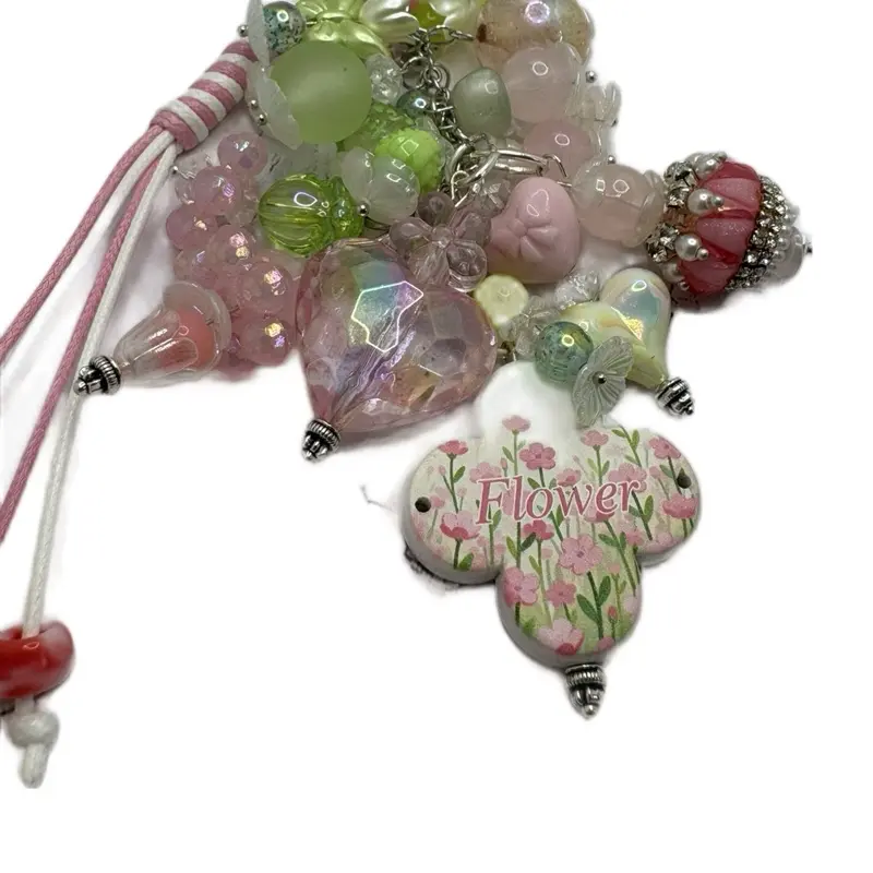 Pink and Green Sakura Flower Keychain