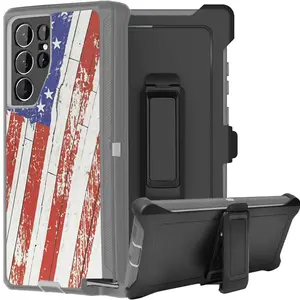 USA Flag Rugged Defender Case For Samsung Galaxy S26 / S25 / S24 / Plus / Ultra / Shockproof Heavyduty Protection cover With Belt Clip Phonecase  Protective Casing