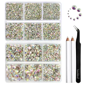 Beadsland 8300PCS Flatback Rhinestones, Nail Gems Round Crystal Rhinestones for Crafts, Mixed 10 Sizes, SS3-SS30