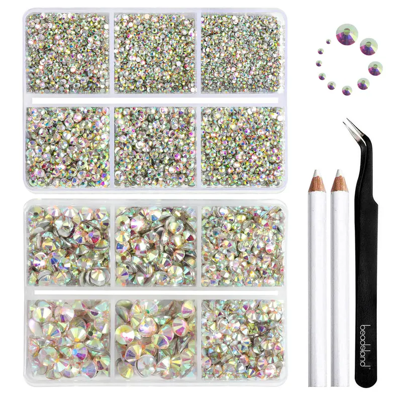 Beadsland Salon Quality Bling Rhinestones - 8300PCS Flatback, 10 Mixed SS3-SS30 Sizes, Fashionable Decorated Manicure Nail Art & Embellished Crafts Supplies, Bling Rhinestone