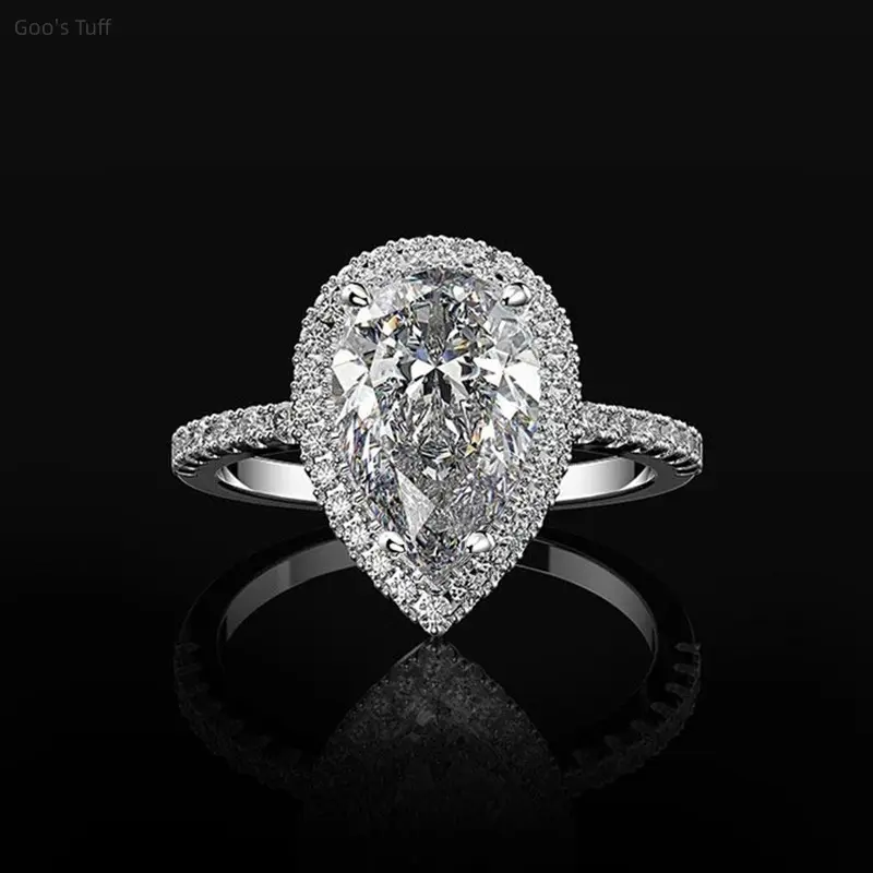 Women's Bridal Cubic Zirconia Ring - Pear-Cut Teardrop Design, Unique Shiny Engagement Band, Ideal Gift for Proposal Ceremonies