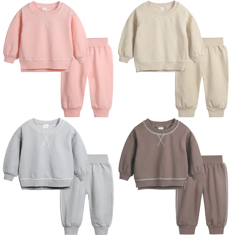 2024 New Arrivals Autumn Kids Boys Girls Clothes Set Solid Cotton Pullover Top Sweatshirt+Pants Long Sleeve Children Outfits Suit 2-7Y 2pcs