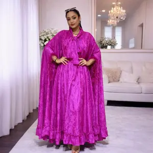 Royal Luxe Elegant Pink Cape Dress with Ruffled Hem and Flounce Design for Special Occasions Women's Formal Wear Dress