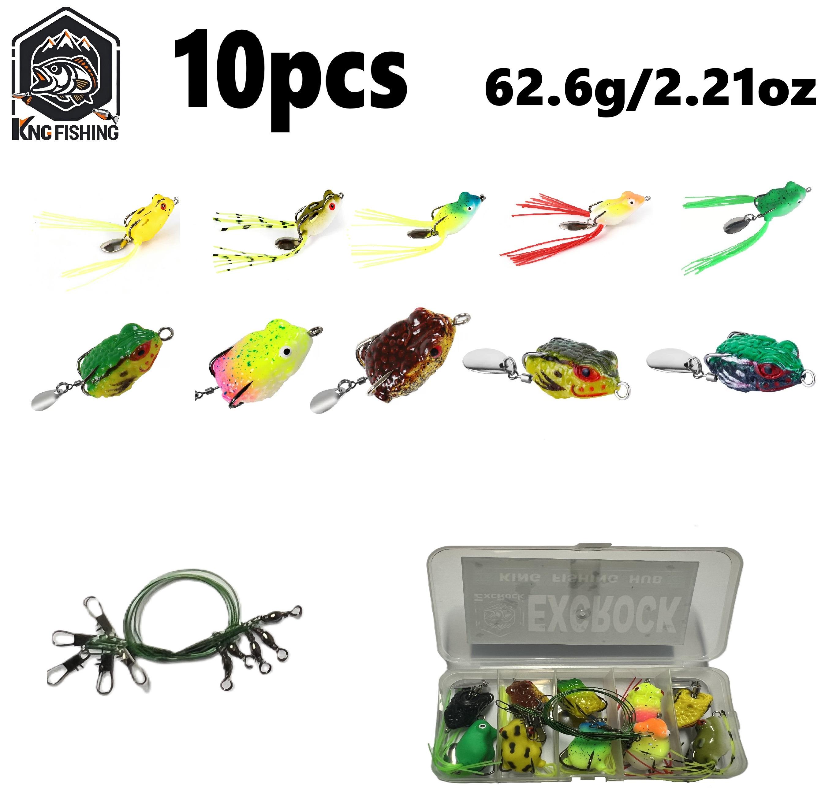 EXCROCK 10pcs Topwater mini Frog Fishing Lure Set/Kit with Hooks, Lifelike Artificial Bait, Fishing Accessories, Solocamping, Minnows Lure Set