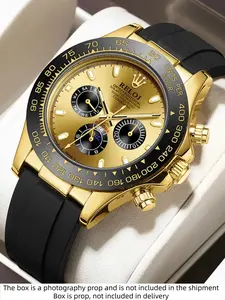 Ditongna series three eye six pin high-end business men's watch night light waterproof calendar silicone tape fashionable casual simple personality handsome trendy men's watch Luminous Analog Watch