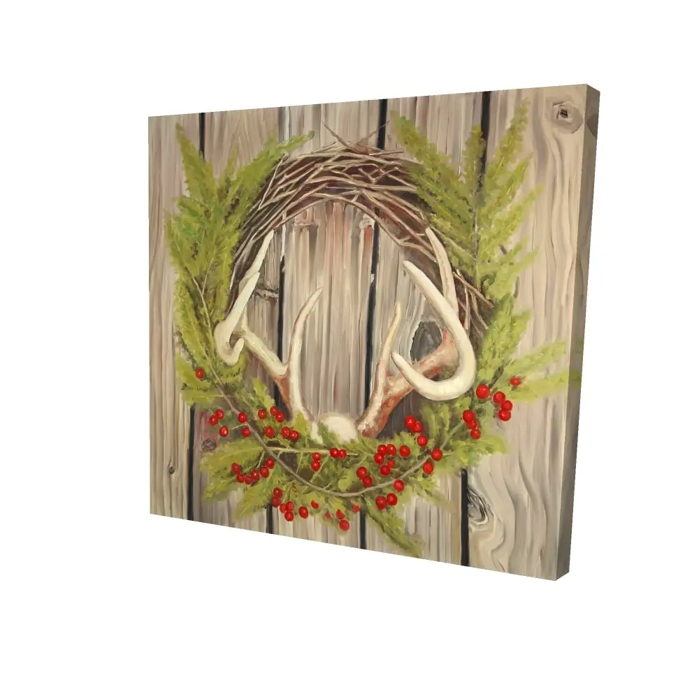 Begin Home Decor 2080-2424-HO11 24 x 24 in. Rustic Botanical Canvas - Christmas Wreath with Panache Decor