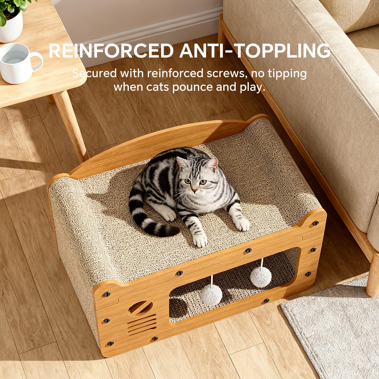 2-in-1 Solid Corrugated Paper Cat Furniture - Scratching House with Integrated Board & Bed, Enclosure for Litter Box/Cat Tree, Ideal for Resting