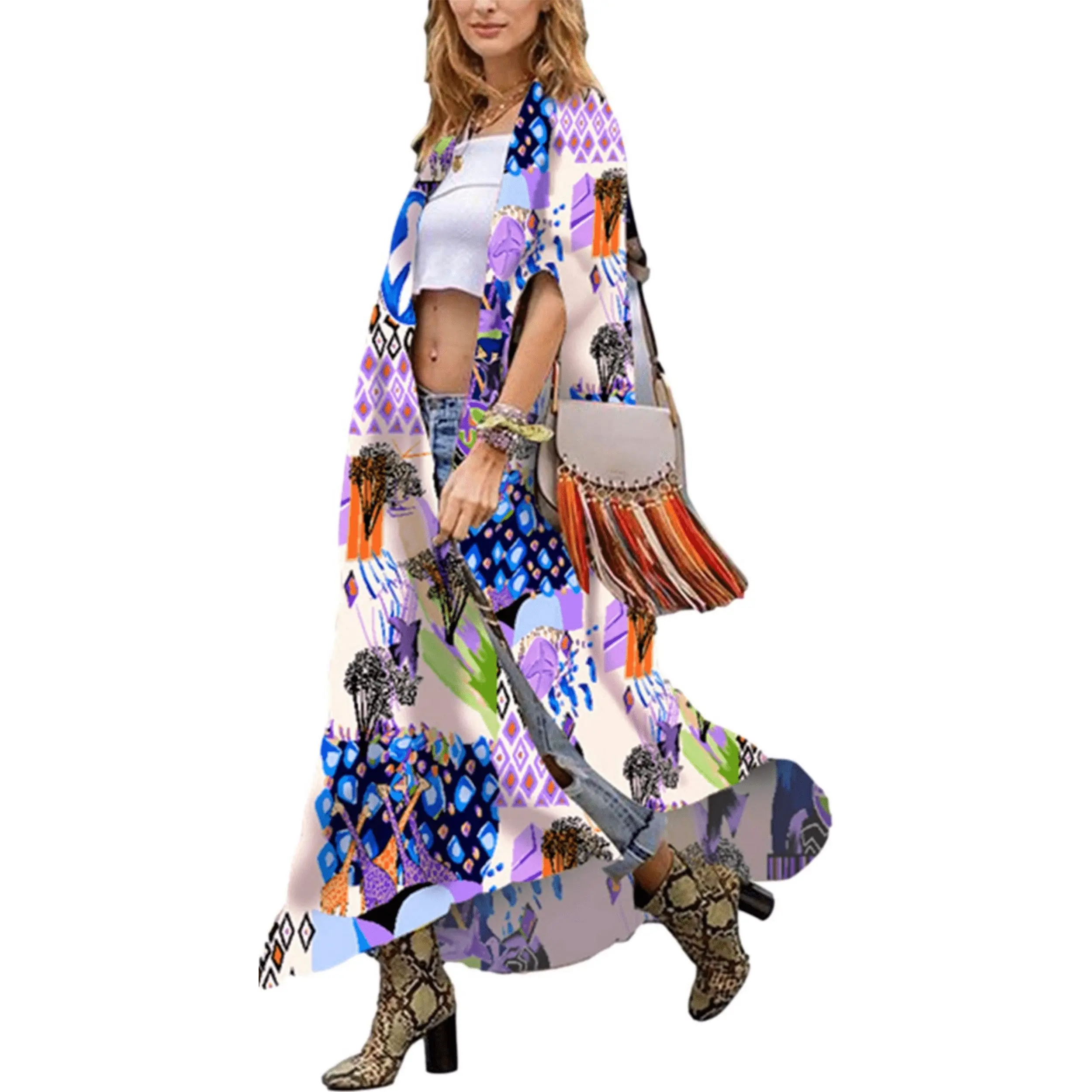 Blue& Purple Bird Kimonos for Women Duster Kimono Beach Boho Kimono Beach Cover up Geometry Print Long Kimonos Open Front Plus Size Colorful Floral Kimono Swimsuit Cover ups Kimono Robes Cardigans dusters