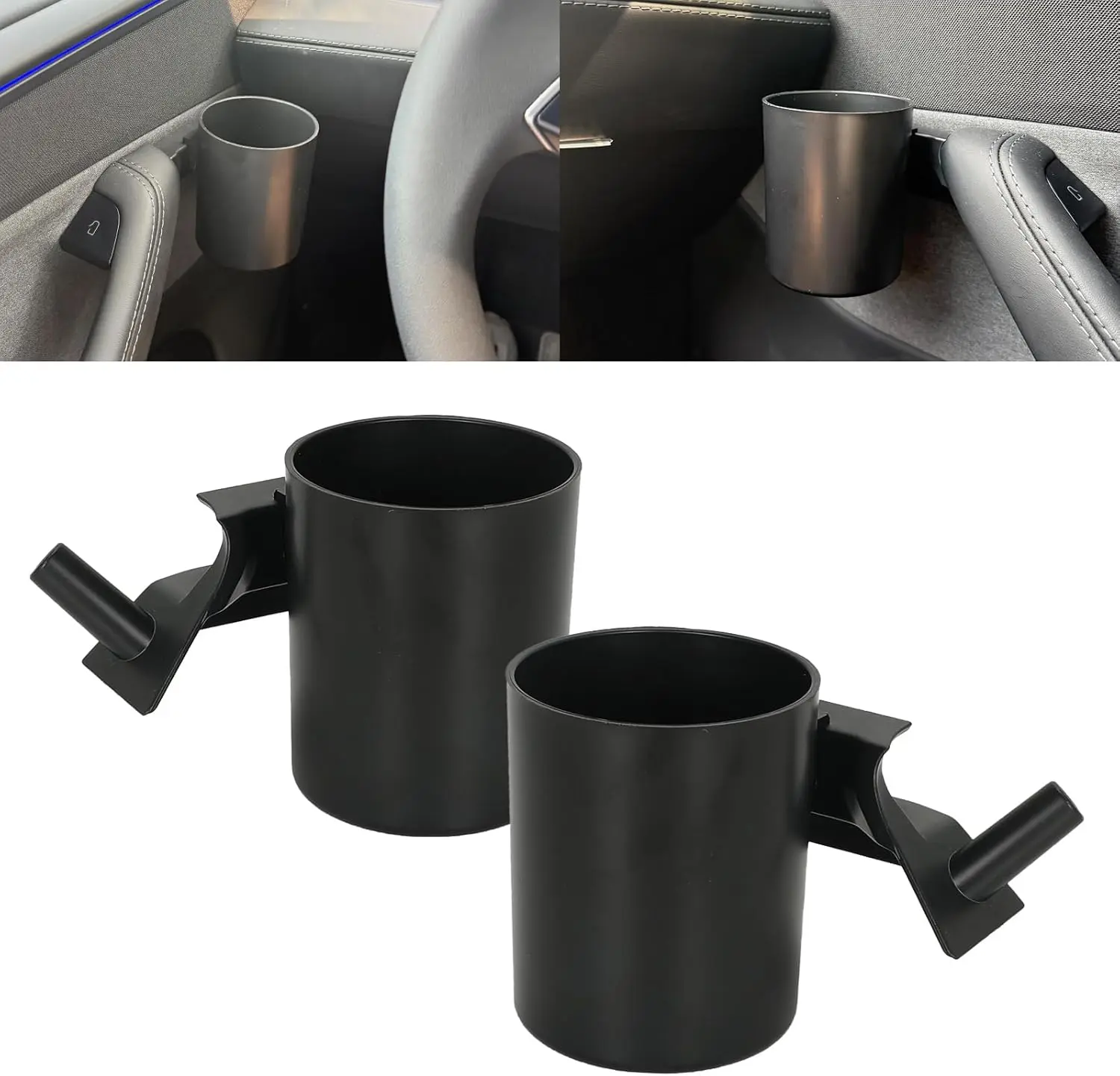 2Pcs Car Door Handle Cup Holder, Clip‑on Door Armrest Drink Bottle Holder, No‑Drilling Installation Water Cup Storage Organizer for Car Interior