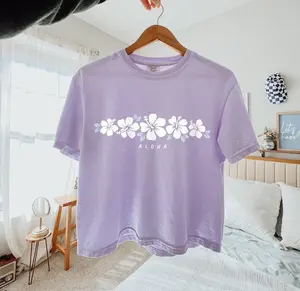 Hibiscus Flower Boxy Tee, Aloha Hawaii Graphic Shirt, Beach Summer Aesthetic Outfit