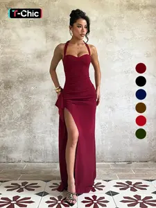 Backless Strapless Plain Slim Fit Slit Dress, Sexy Style All Season Women's Clothing, Perfect for Casual & Daily Wear, Womenswear