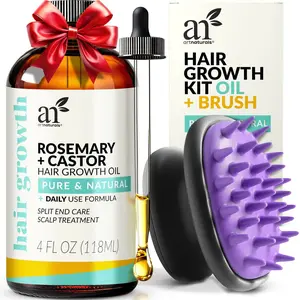 Artnaturals Organic Rosemary Castor Hair Oil + Massager Hair Growth Set Hair Growth Oil 4 ounces with Coconut & Olive Oil for Dry Damaged & Split End