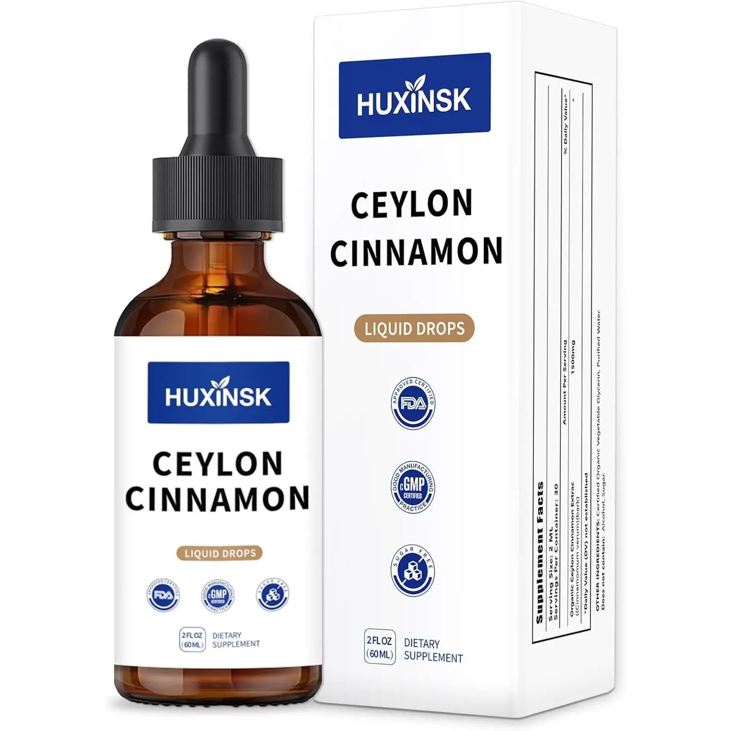 Organic Ceylon Cinnamon Extract Liquid Drops, Alcohol Free Vegan Tincture 60ml, Natural Cinnamomum Zeylanicum Supplement For Healthy Metabolism