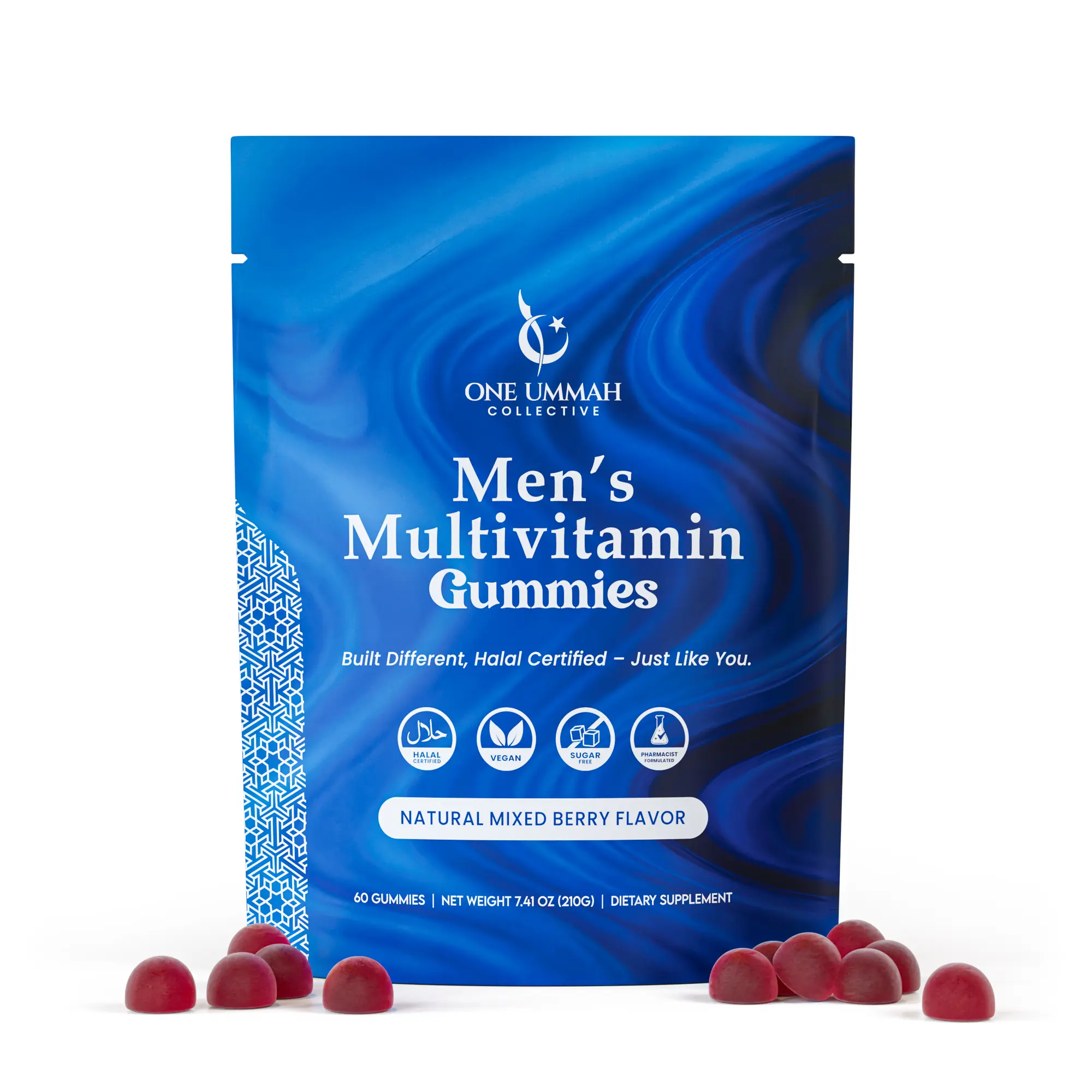 Halal Certified Men's Multivitamin Gummies - Sugar Free, Easy Digestion, & High Absorption - Packed with Essential Nutrients, Zinc, B12 & Biotin for Energy, Support, and Wellness - Tasty 60 ct Gummy, Dietary, Chewable