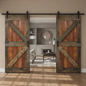 K Series  48in/60in/72in/84in x 84 in  Finished Muti-Color Knotty Pine Wood Double Sliding Barn Door with Hardware Kit