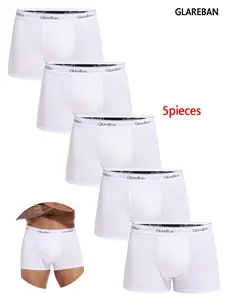 5pieces Pack Brand White Plain Casual Fitted Boxer Shorts Men Polyester Underwear Breathable Male Underpants for Men Homme Boxershorts Slips Hight Quality