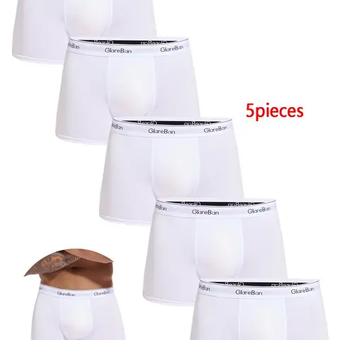 5-Pack Men's Letter Pattern Fitted Boxer Briefs, Breathable Polyester Stretchy Fabric, Casual Comfy Underwear, High-Quality Boxer Shorts for All Seasons
