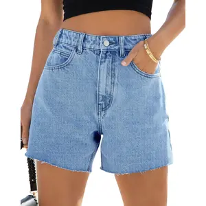 ARTFREE Women's High Waisted Jean Shorts Straight Leg Raw Hem Retro Denim Shorts Summer Hot Pants with Pockets