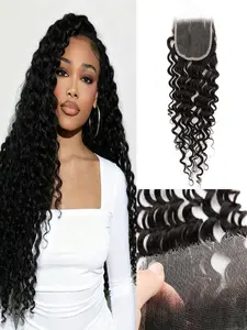 4x4 HD Lace Closure Remy Human Hair Deep Wave Natural, Ultra-Thin Invisible Lace Pre-Plucked with Baby Hair 8-18inch Human Hair Wavy