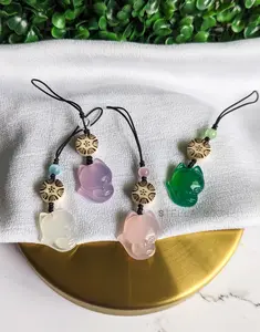 Chalcedony Fox Accessory, Stone Key Chain, Kitsune, Bag Charm, Keychain Ring Holder, Healing Gem, Crystal Bead, Chakra, Phone Charm Dangle cute keychain