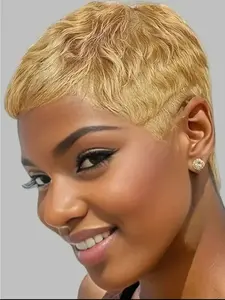 Pixie Cut Wig Human Hair, 100% Human Hair Glueless Layered Curly Pixie Cut Wigs, Wear and Go Wigs for Daily & Party Use.