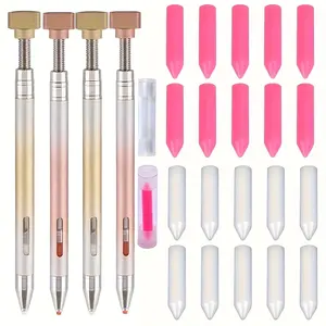 1 set of metal material luxury diamond pen sets, with self-adhesive beads and synthetic gemstone picking tools for nail painting, diamond art accessories and tools, visual window