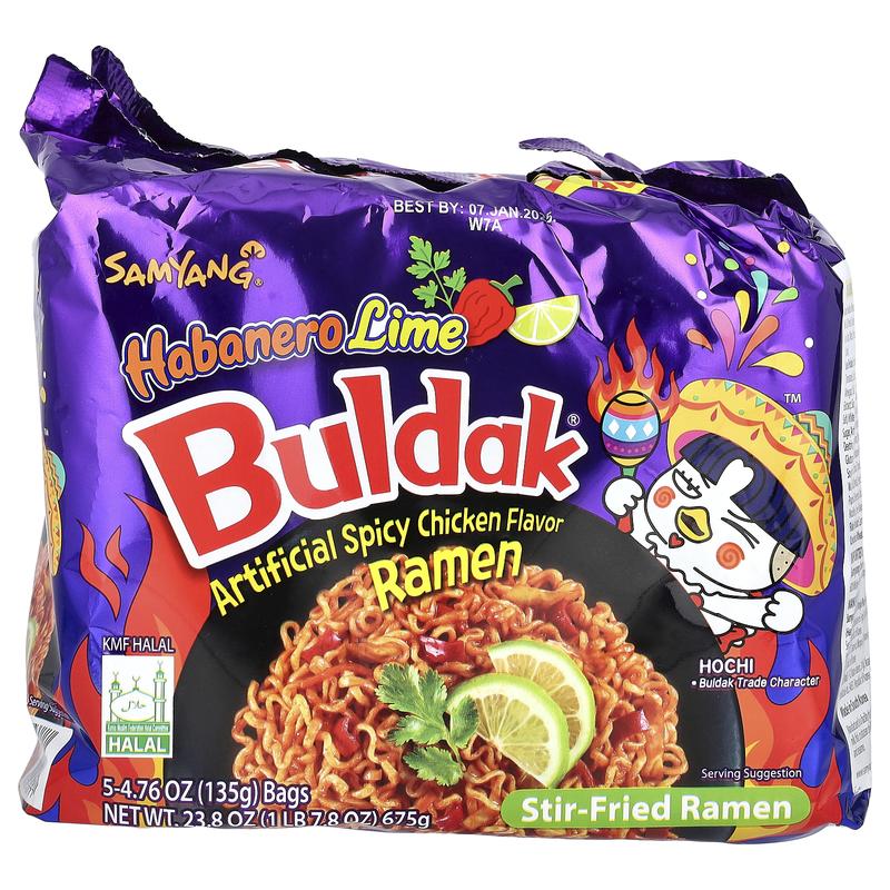 Buldak®, Stir-Fried Ramen, Spicy Chicken, Habanero Lime, 5 Packs, 4.76 oz (135 g) Each