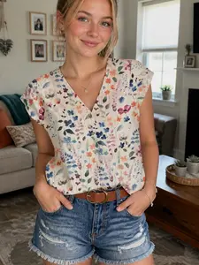 Summer Essential Watercolor Floral Shirt Blouse, Transform Into a Literary Fairy, Perfect for Summer Fashion, Stylish and Charming Design