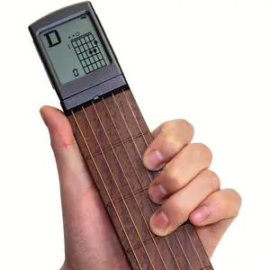 Pocket Guitar Chord Practice Tool, Portable Guitar Neck for Trainer Beginner W/a Rotatable Chords Chart Screen