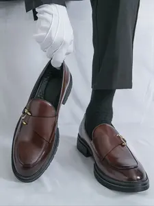Men's Leather Closed Slip-On Loafers, Thick Sole Height Increasing Shoes, Business Formal Office Wear, Stylish Casual Design for Any Occasion Footwear