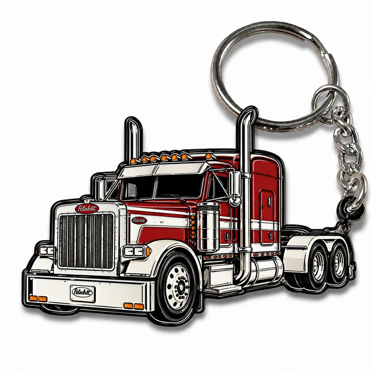 Peterbilt Semi Truck Keychain, Red White Big Rig Key Ring, Trucker Accessories for Men, 18 Wheeler Driver Gift, Diesel Truck Lover Gift, American Trucker Keepsake