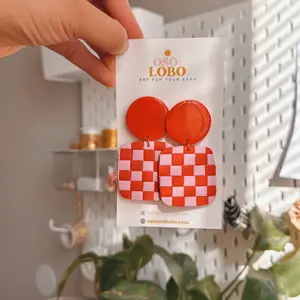 OSO & LOBO  handmade, LIGHTWEIGHT, red checkered earrings; Valentine statement pieces!