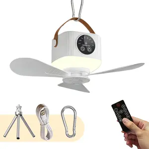 11" Battery Operated Portable Ceiling & Desktop Fan, Rechargeable Camping RV Tent Fan with Light & Remote, Hanging Fan for Gazebo Patio Canopy Beach Dormitory Bedroom