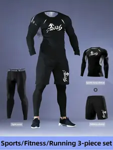 Men's Sports Set with Horse Logo, Fashion Print, Quick-Dry Breathable Fabric, Elastic Design, Fitness Set, Perfect for Running and Gym Workout, Athletic Activewear Tracksuits