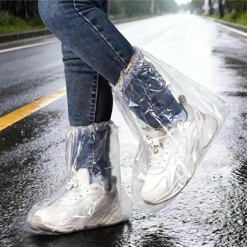 10 Pcs Waterproof Shoe Covers for Rain, Non-Slip Disposable Rain Shoe Covers, Plastic Shoe Ponchos, Thickened PE Material Boot Covers for Men and Women (Clear)