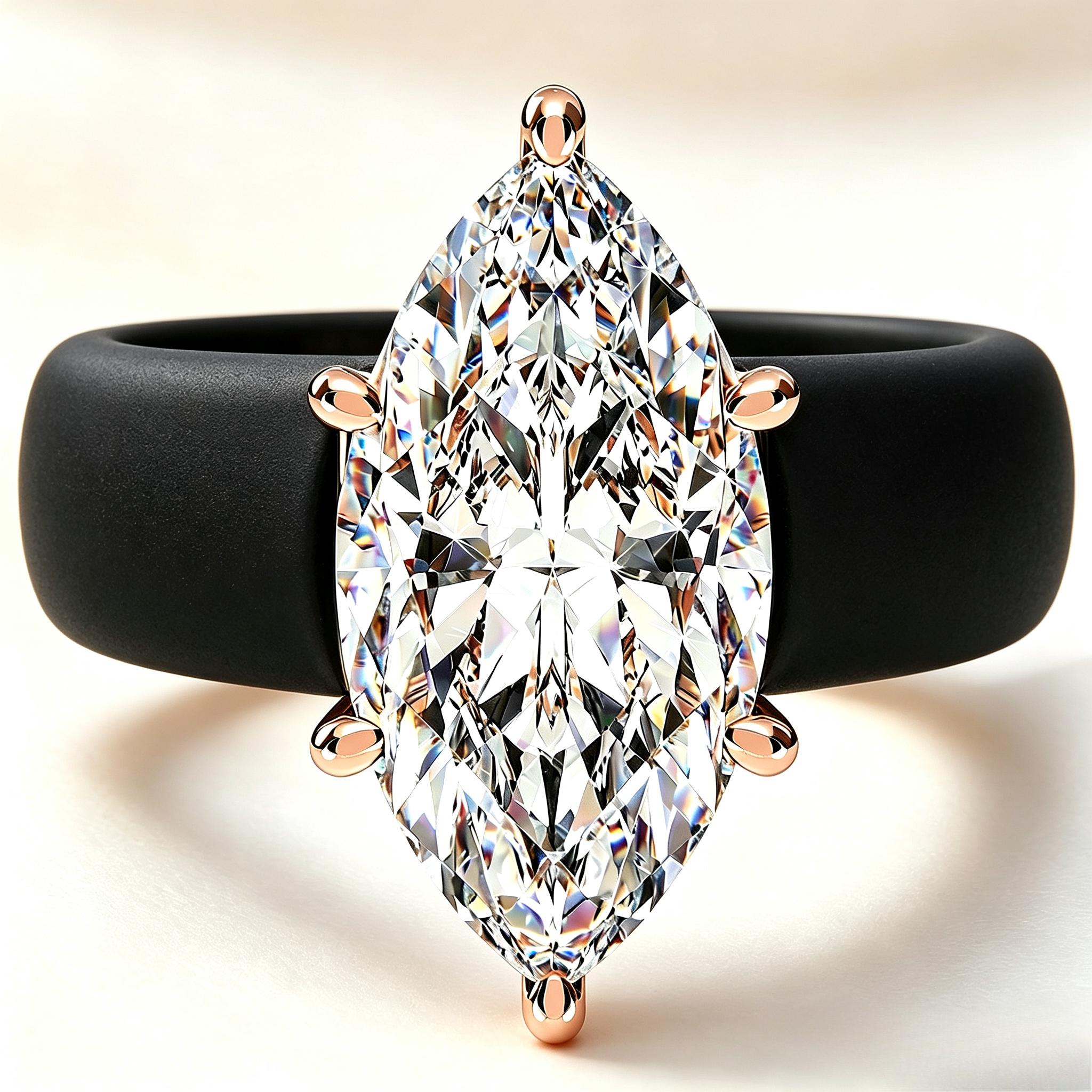 Women's Silicone Wedding Ring - Large Marquise Cut CZ Stone, Rose Gold Prong Setting, Comfortable Elegant Band for Casual, Sports Wear