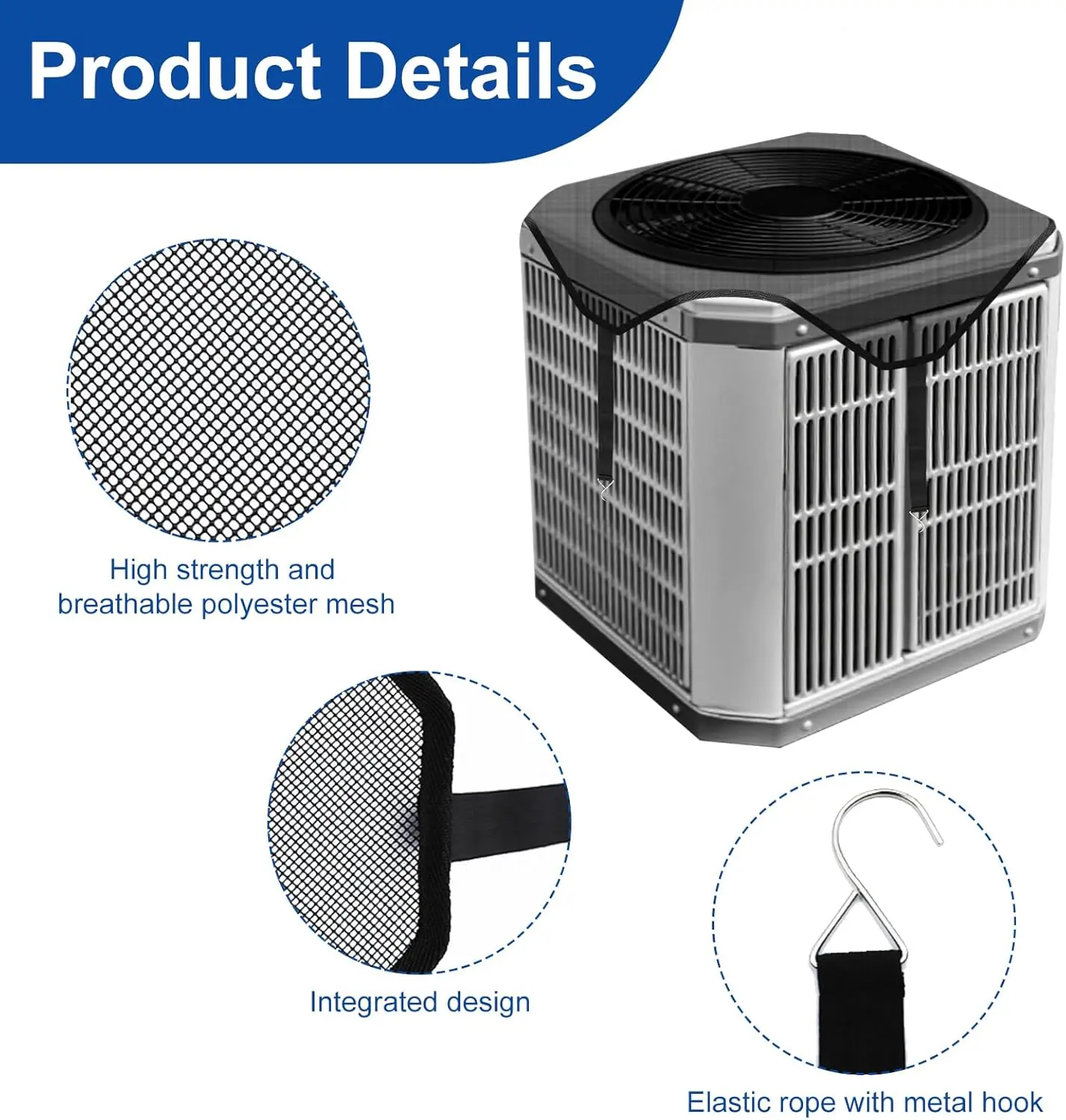 28"x28" Mesh Fabric Outdoor AC Condenser Cover, Breathable Polyester Leaf & Debris Guard for HVAC Users, Adjustable Straps for Secure Fit, All-Season Outdoor Protection for Home Backyard Area Units