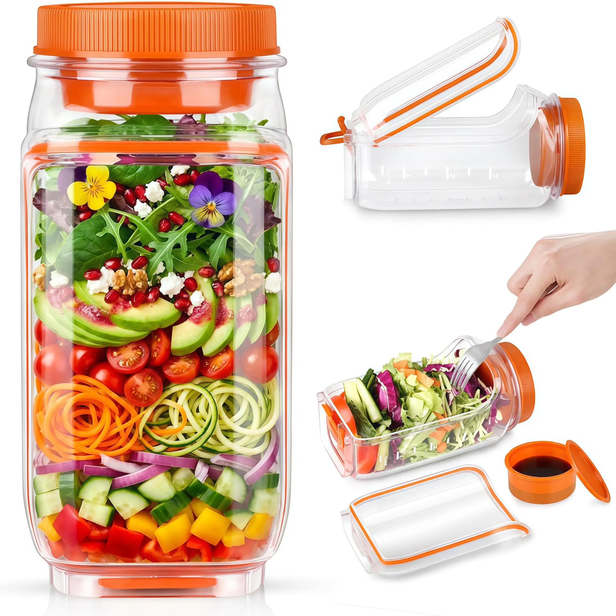 Side-opening salad container with a leak-proof design and vertical ...