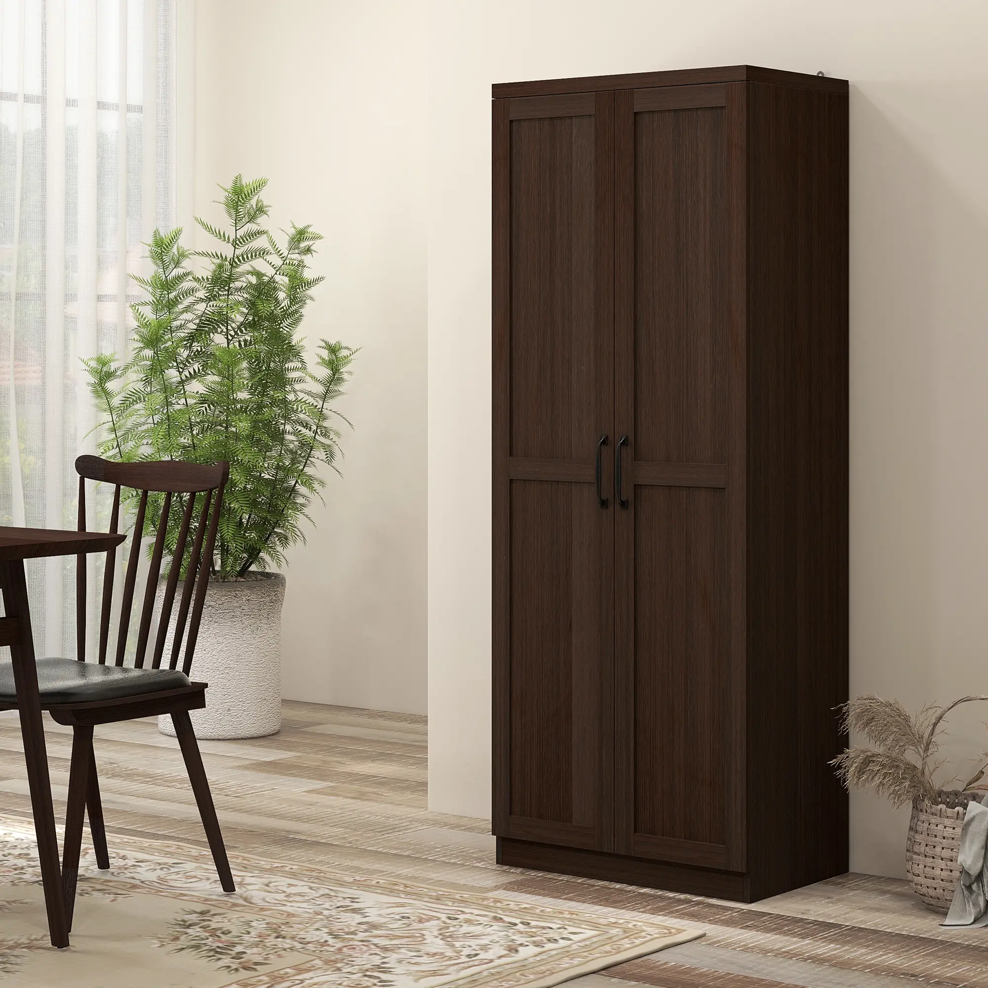 63" Freestanding 2-Door Kitchen Pantry Cabinet, Cinnamon Cherry Wood Grain with 2 Adjustable Shelves for Dining Room