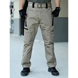 Men's Lightweight Cargo Pants with Elastic Waist - Multiple Utility Pockets, Durable No-Stretch Fabric for Outdoor Hiking & Work Khaki