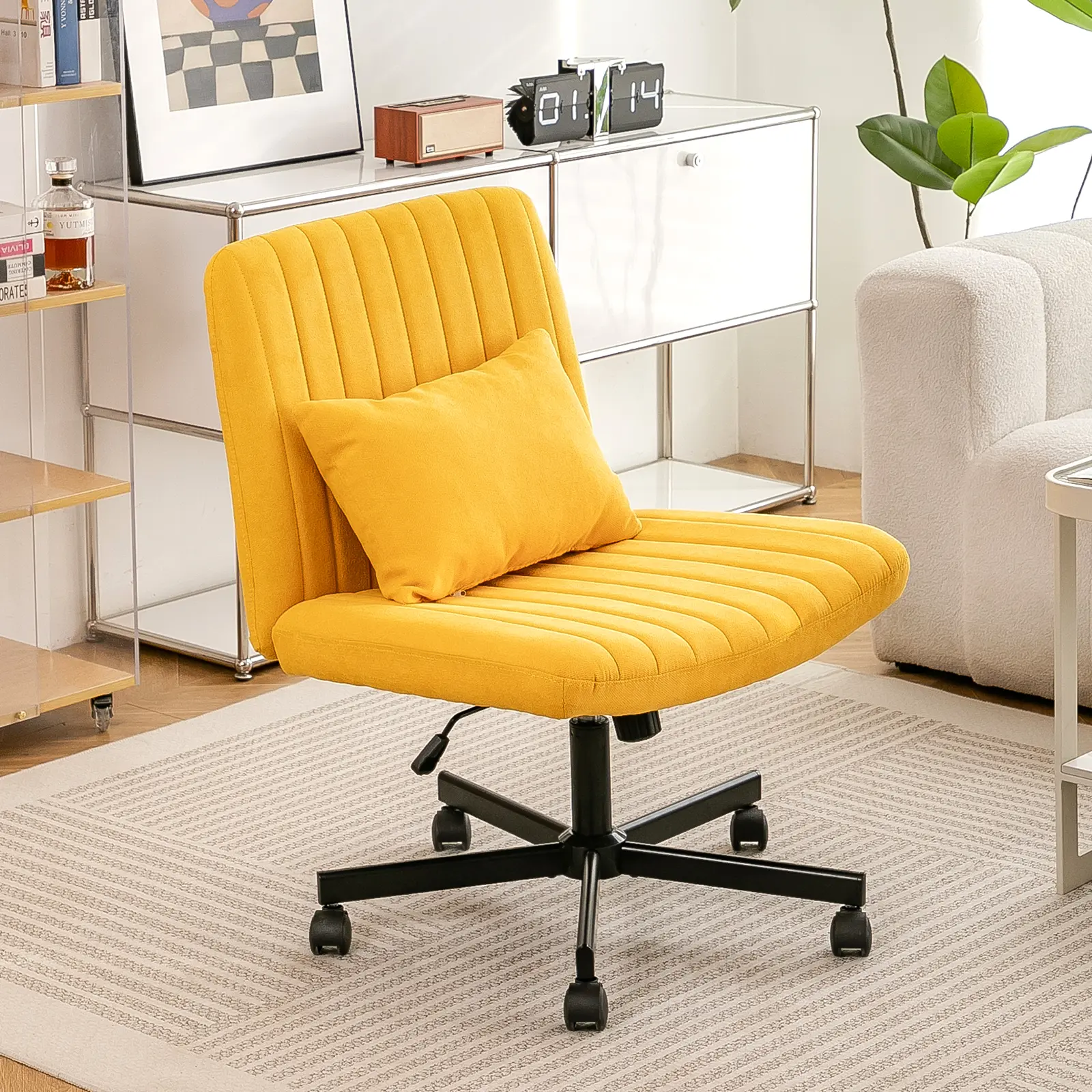 Criss Cross Office Chair with Ergonomic Design, Linen Upholstered Desk Chair with Adjustable Height, 360° Swivel, Tilt Function & Memory Foam Cushion for Home Office
