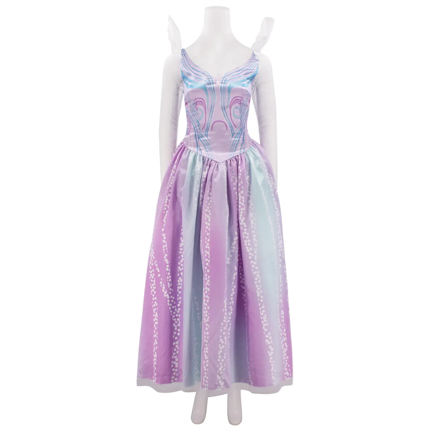 Women‘s Glinda Purple Ombre Ball Gown with Sheer Sleeves for Halloween Cosplay