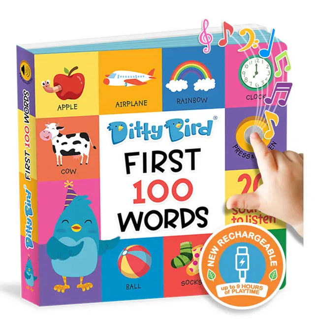 Ditty Bird First 100 Words Interactive Sound Book for Toddlers 1- 3 Speech Therapy Educational Learning Books for 1 Year Old (Board Book)