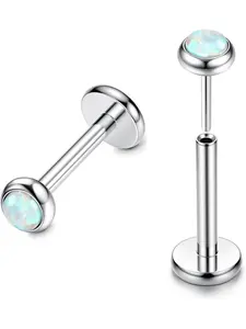 G23 Titanium Tragus Cartilage Earrings Stud 16G 20G Threadless Push in Nose Stud Opal Flat Back Earrings Zircon Nose Labret Lip Bar Piercing Silver Medusa Tragus Helix Piercing Jewellery