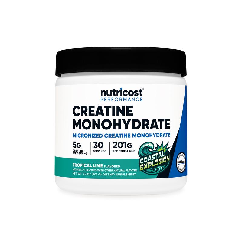 Nutricost Micronized Creatine Monohydrate Powder featuring Frozen Lemonade and Island Cooler