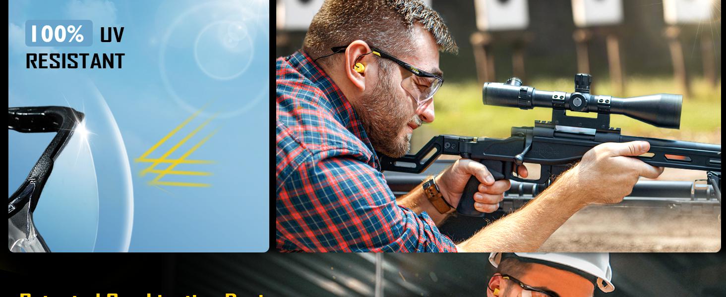 COOLJOB Safety Glasses with Corded Earplugs, ANSI Z87.1 Impact Resistance and UV Proof, Protective Eyewear with Clear Lenses