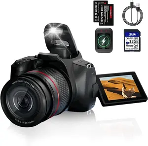 12X Optical Zoom 4K Digital Cameras for Photography,Autofocus,with Flash,Anti-Shake,64MP Vlogging Camera with 270°Flip Screen,WiFi&HDMI Output Cameras,2 Batteries,32GB Card